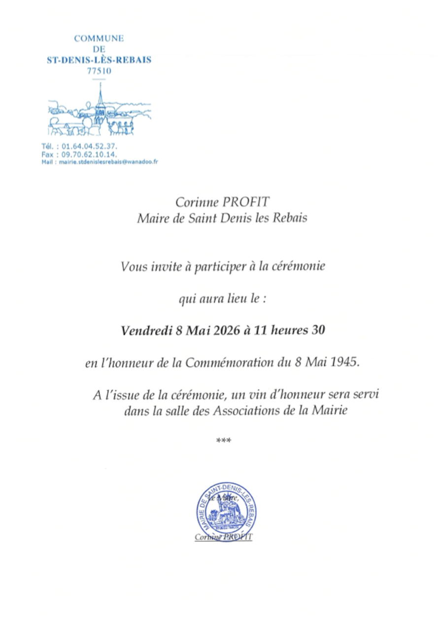 Invitation aux cérémonies du 8 mai